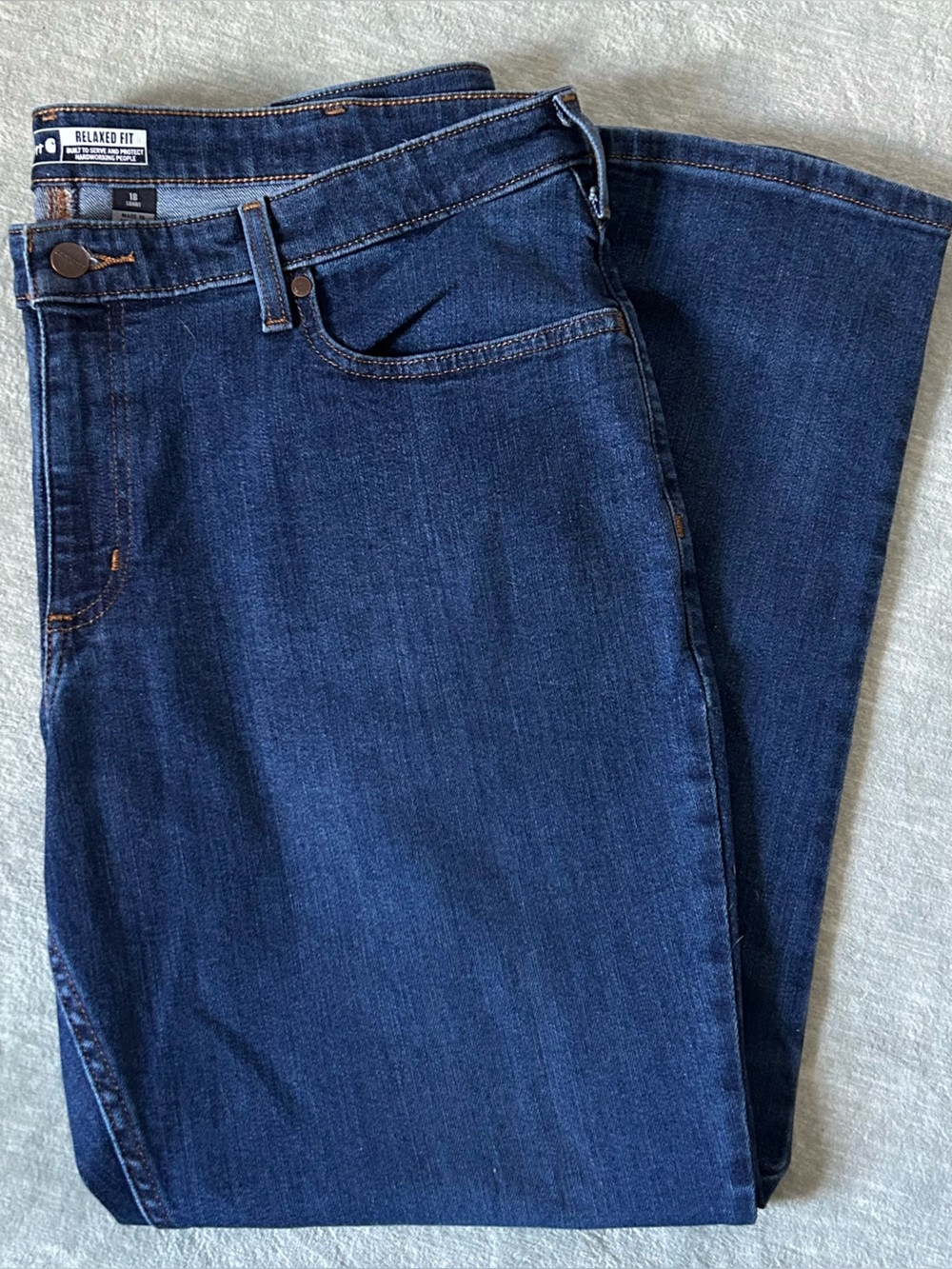 Carhartt Womens Relaxed Fit Straight Jeans Blue dark Wash Stretch Denim 18 short